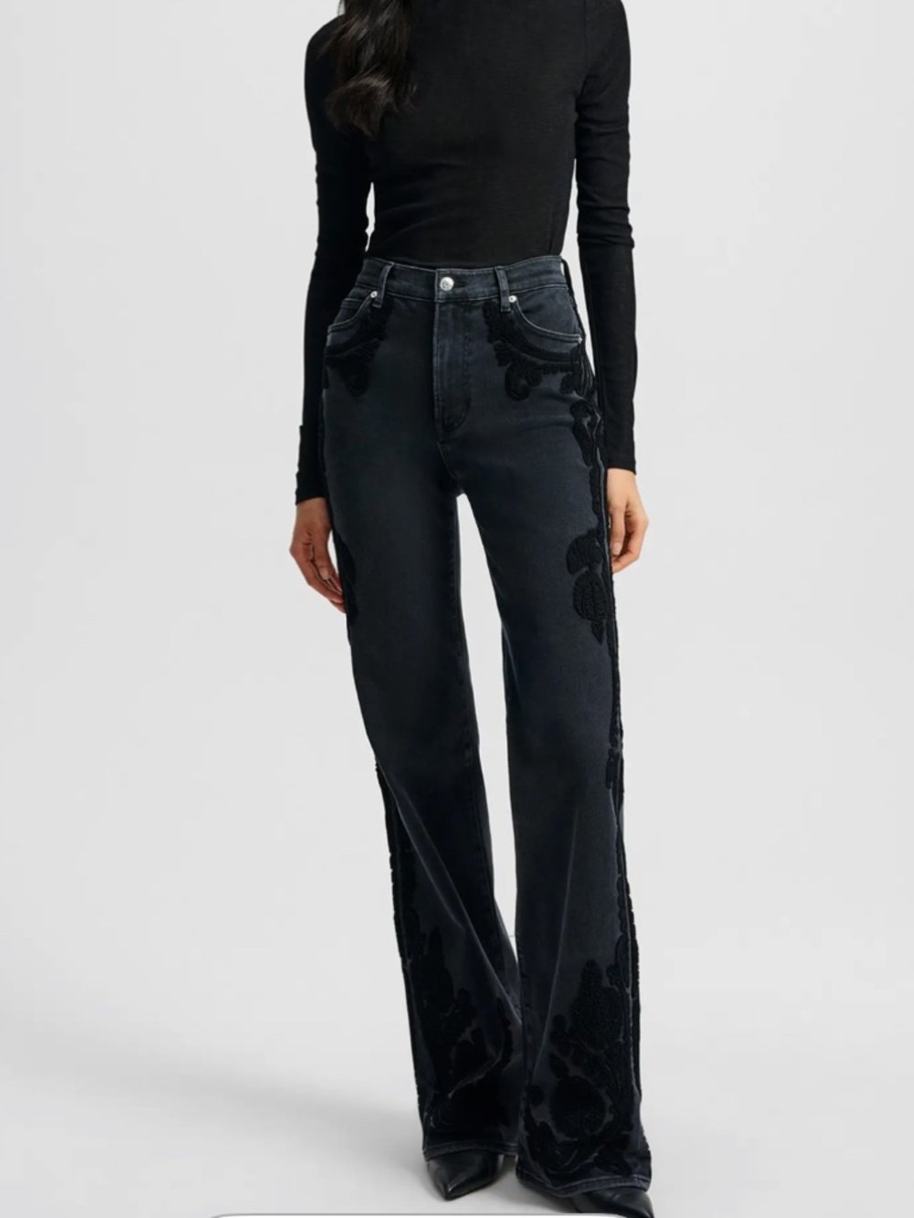 Veronica Beard Crosbie Wide Leg High Rise embroidered